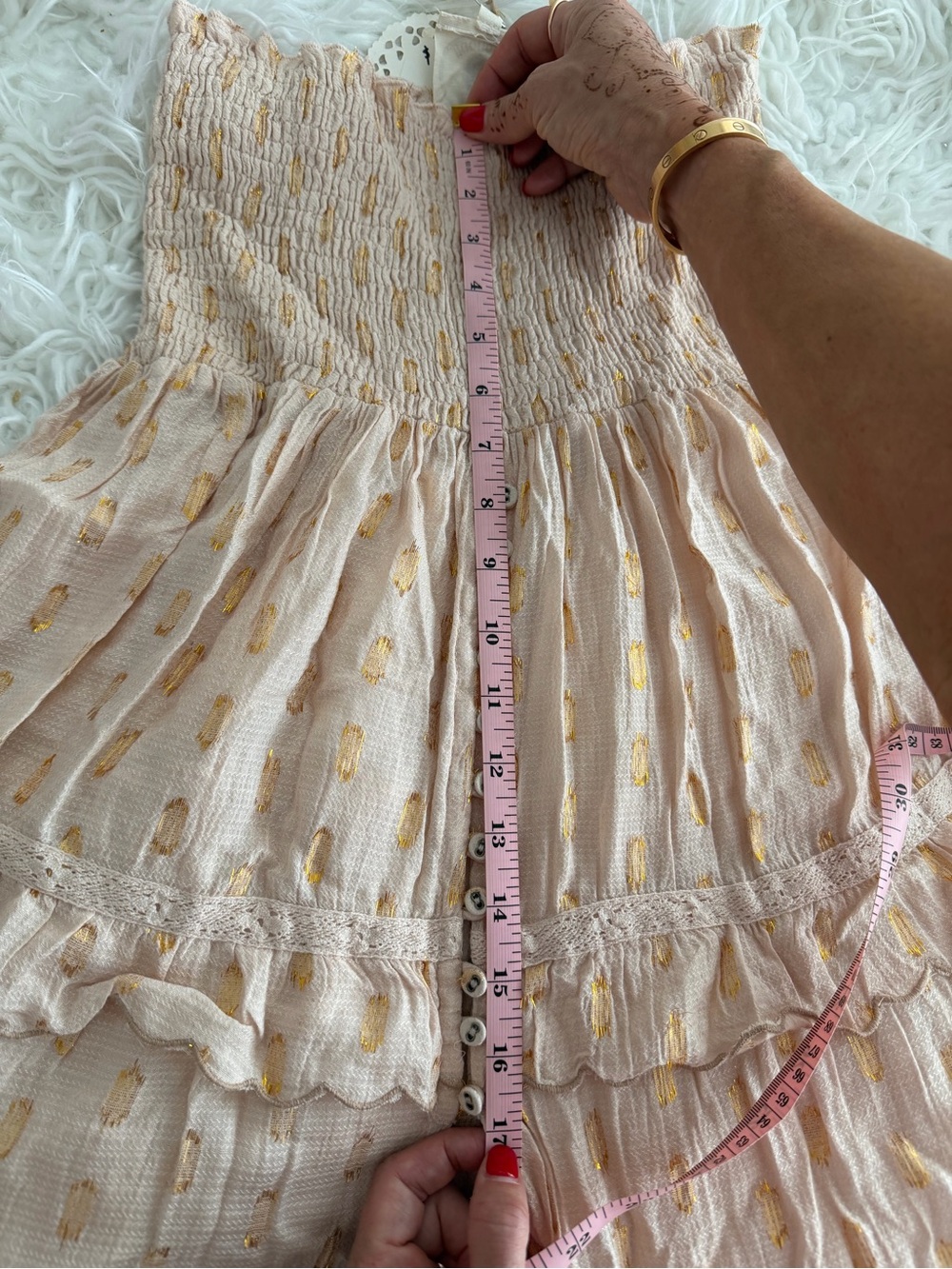 Smocked Tiered Maxi Skirt in Blush with Gold Accents - Picture 5 of 6